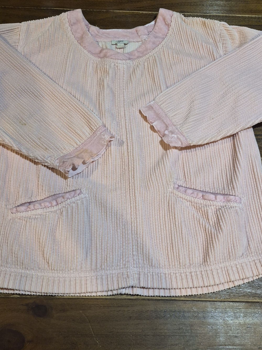 Vintage J. Jill Pink Corduroy Ruffle Trim Cardigan Top
